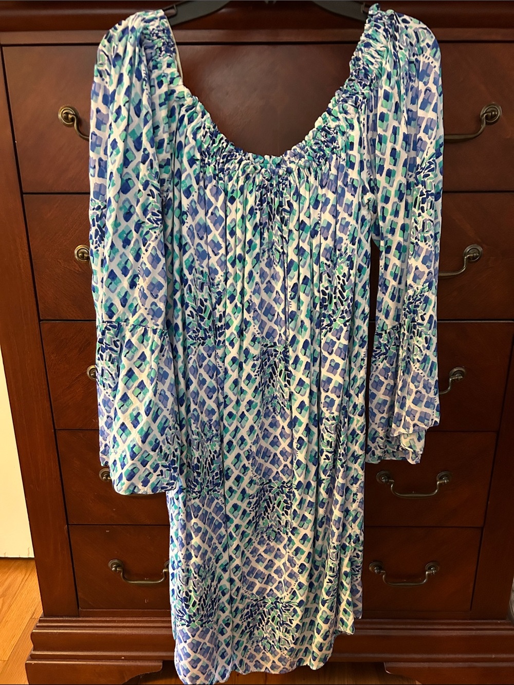 Lilly Pulitzer Blue and Teal Pineapple off the shoulder dress